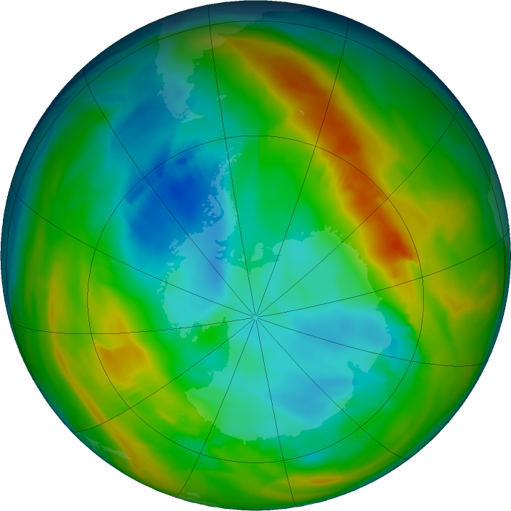 Antarctic ozone map for 29 July 2024